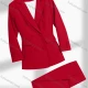 Wholesale Women's Formal Lapel Plain Flap Pockets Double Breasted Blazer & Pocket Pants 2-Piece Suit Sets Red Clothing Wholesale Market Liuhua