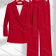Wholesale Women's Formal Lapel Double Breasted Plain Flap Pockets Blazer & Pocket Pants 2-Piece Suit Sets Red Clothing Wholesale Market Liuhua
