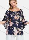 Wholesale Women's Casual Bateau Neck Butterfly Sleeve Floral Lace Up Blouse - Liuhuamall