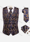Wholesale Men's Formal Paisley Print Single Breasted Silky Waistcoat With Necktie & Kerchief & Cufflinks 4-piece Set - Liuhuamall