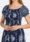 Wholesale Women's Casual Bateau Neck Shirred Ruffle Trim Maxi Dress - Liuhuamall