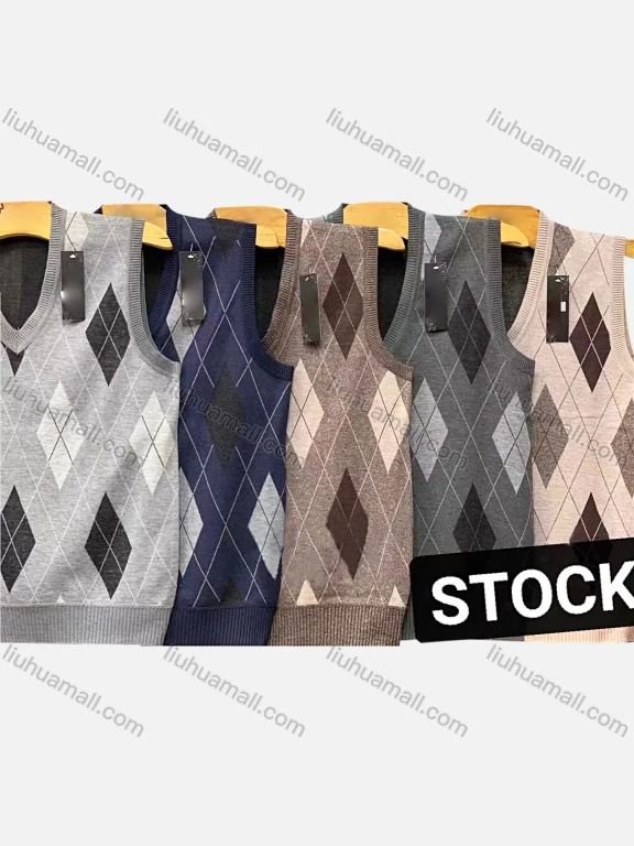 Wholesale Men's Casual Argyle Print V Neck Sweater Vest