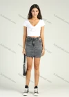 Wholesale Women's High Waist Slit Hem Cutout Distressed Denim Mini Skirt - Liuhuamall