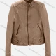 Wholesale Women's Casual Plain Round Neck Long Sleeve Zipper PU Leather Jacket Camel Clothing Wholesale Market Liuhua