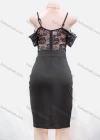 Wholesale Women's Sexy Plain Lace Appliques Guipure Lace Spaghetti Straps Zip Back Bodycon Short Cami Dress - Liuhuamall