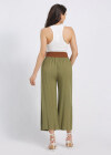 Wholesale Women's Casual Cotton Plain Loose Fit Cropped Wide Leg Pant With Belt - Liuhuamall