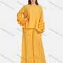 Wholesale Women's Fashion Crew Neck Tiered Sleeve Ruffle Trim Ribbed Blouse 2-piece Set preview