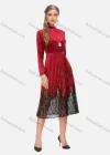 Wholesale Women's Elegant Mock Neck Long Sleeve Velvet Lace Hem Midi Dress - Liuhuamall