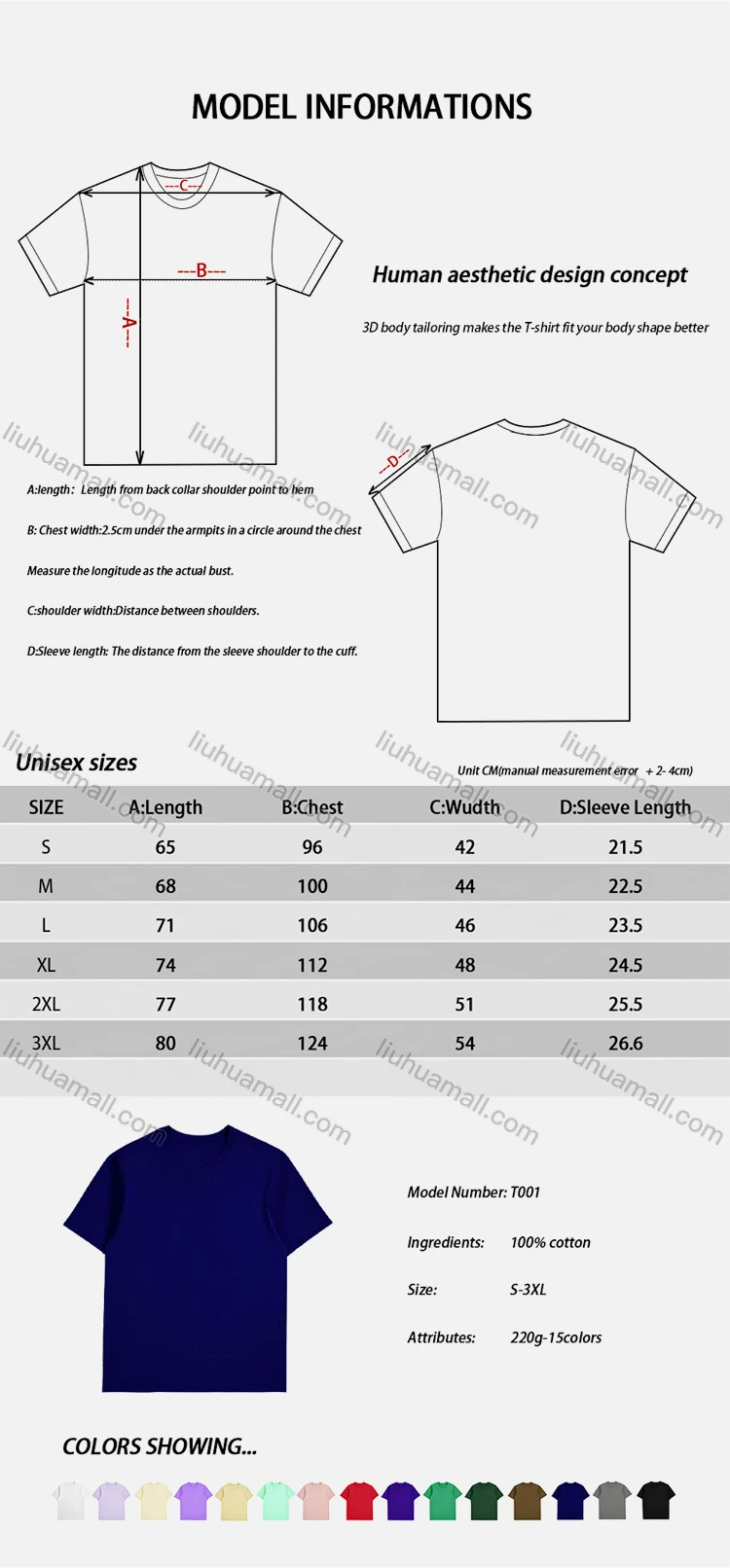 Wholesale Men's Casual Plain Round Neck Short Sleeve T-Shirt T001#