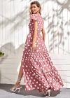 Wholesale Women's Casual V Neck Polka Dots Print Side Slit Ruffle Hem Maxi Dress - Liuhuamall