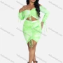 Wholesale Women's Fashion Tie Dye Drawstring Off Shoulder Long Sleeve Crop Top And Ruched Bodycon Skirt Set preview