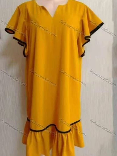 Wholesale Women's Notched Neck Butterfly Sleeve Loose Fit Short Dress 891#