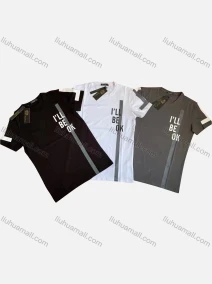 Wholesale Men's Casual Round Neck Short Sleeve Striped Tape Letter Print T-Shirt, LIUHUA CLOTHING WHOLESALE