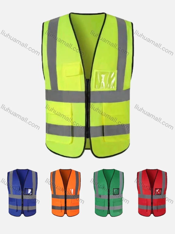 Wholesale High Visibility Zipper Front Safety Vest With Reflective Strips and Pockets