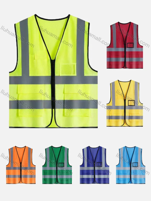 Wholesale Mesh Safety Vest High Visibility Reflective Strips with Pockets and Zipper