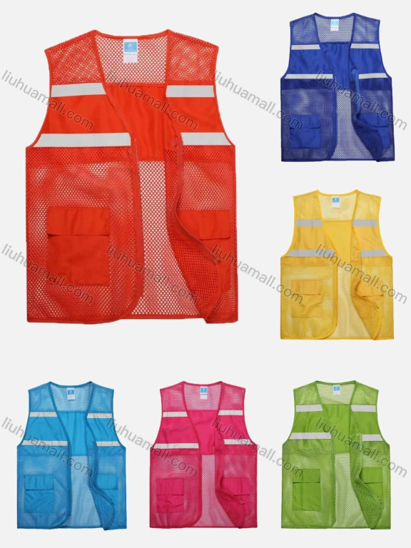 Wholesale Mesh Zipper Front High Visibility Reflective Strips Safety Vests with Pockets