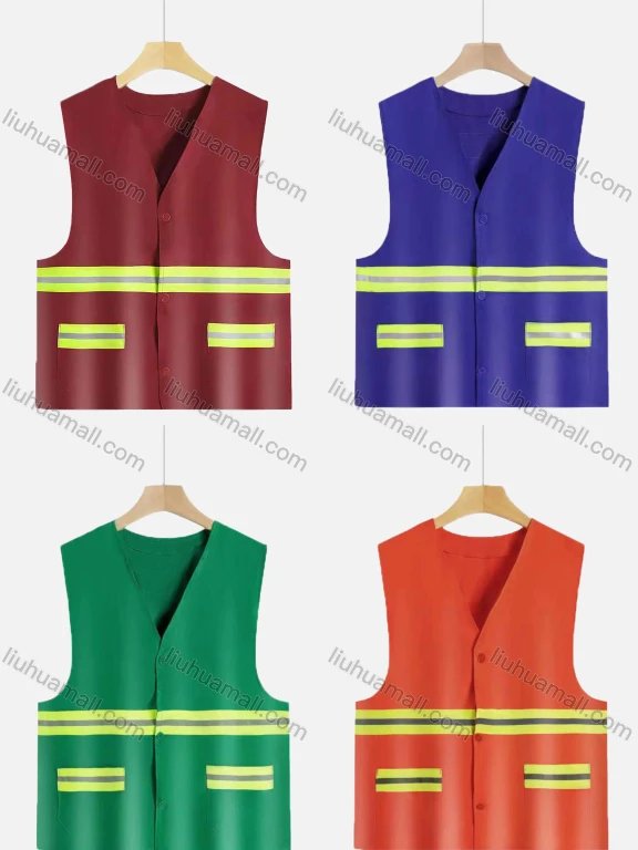 Wholesale High Visibility Button Front Reflective Strips Safety Vests