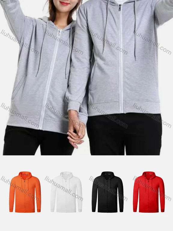 Wholesale Unisex's Men/Women Casual Drawstring Plain Zipper Long Sleeve Hoodie 512#