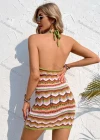 Wholesale Women's Vacation Cable Knit Striped Hollow Out Halter Cover Up Dress - Liuhuamall