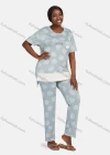 Wholesale Women's Casual Lounge Short Sleeve Embroidery Letter Leaf Print High Low Hem T-shirt&Pant Pajamas Sets - Liuhuamall