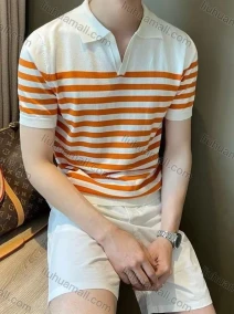 Wholesale oscar factory casual men's knitted V-neck polo sweater with comfortable soft fabric and striped top, LIUHUA CLOTHING WHOLESALE