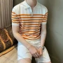 Wholesale oscar factory casual men's knitted V-neck polo sweater with comfortable soft fabric and striped top preview