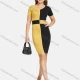 Wholesale Women's Elegant V Neck Short Sleeve Colorblock Slim Fit Knit Short Pencil Dress 2111# Black Clothing Wholesale Market Liuhua
