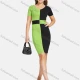 Wholesale Women's Elegant V Neck Short Sleeve Colorblock Slim Fit Knit Short Pencil Dress 2111# C627# Clothing Wholesale Market Liuhua