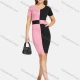 Wholesale Women's Elegant V Neck Short Sleeve Colorblock Slim Fit Knit Short Pencil Dress 2111# C631# Clothing Wholesale Market Liuhua
