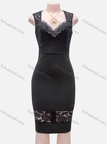 Wholesale Women's Sexy Plain Lace Appliques Guipure Lace Zip Back Bodycon Short Tank Dress, LIUHUA CLOTHING WHOLESALE