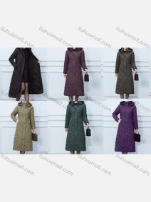 Wholesale Women's Casual Thermal Mid Length Hooded Pockets Puffer Coat 9101#, LIUHUA CLOTHING WHOLESALE