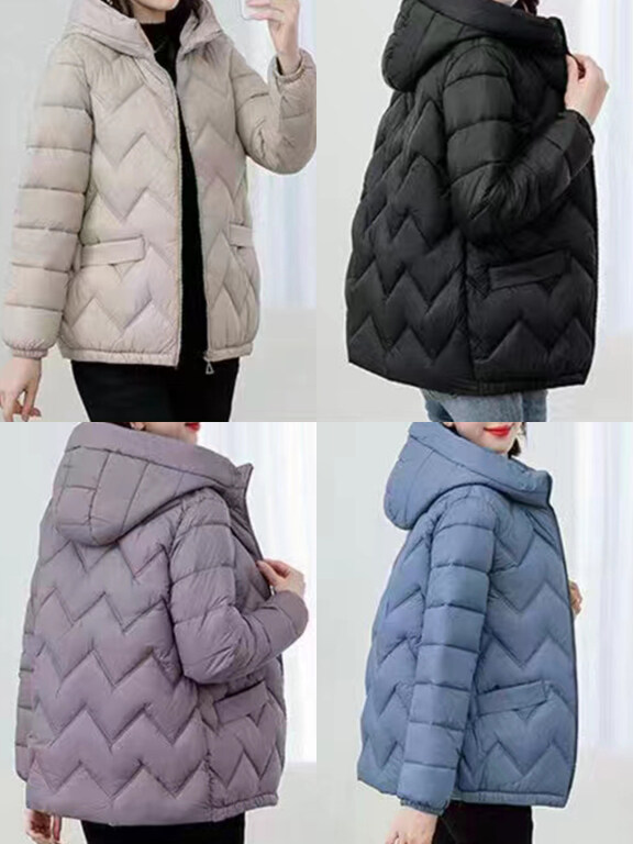 Women's Casual Thermal Hooded Pockets Puffer Jacket, Clothing Wholesale Market -LIUHUA, Jackets