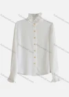Wholesale Women's Elegant Long Sleeve Ruffle Neck Button Down Plain Shirts 659673# - Liuhuamall