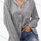 Wholesale Women's Fashion Lapel Plain Sequin Long Sleeve Button Down Patch Pocket Shirt Gray Clothing Wholesale Market Liuhua