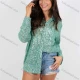 Wholesale Women's Fashion Lapel Plain Sequin Long Sleeve Button Down Patch Pocket Shirt Light Green Clothing Wholesale Market Liuhua