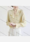 Wholesale Women's Casual Deep V Neck Long Sleeve Petal Cuff Button Down Plain Blouse 881411# - Liuhuamall