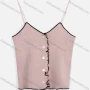 Wholesale Women's Casual Contrast Button Down Lettuce Trim Rib-knit Crop Cami Top preview
