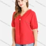Wholesale Women's Casual V Neck Puff Sleeve Pearl Decor Lace Trims Blouse preview