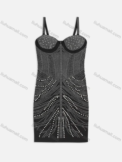 Wholesale Women's Glamorous Plain Rhinestone Pearl Decor Bodycon Cami Short Dress XM-30#