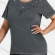 Wholesale Women's Elegant Round Neck Floral Embroidery Short Sleeve T-Shirt 14# Clothing Wholesale Market Liuhua