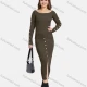 Wholesale Women's Ribbed Boat Neck Button Decro Knit Top & Split Front Bodycon Skirt 2 Piece Set C Clothing Wholesale Market Liuhua