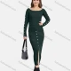 Wholesale Women's Ribbed Boat Neck Button Decro Knit Top & Split Front Bodycon Skirt 2 Piece Set C Clothing Wholesale Market Liuhua