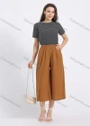 Wholesale Women's Cotton Plain High Waist Losse Fit Cropped Casual Wide Leg Pant - Liuhuamall