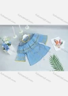 Wholesale Girl's Denim Round Neck Embroidery Bell Sleeves Mesh Floral Print Cutout Top With Belt - Liuhuamall