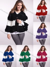 Wholesale Women's Casual Long Sleeve Button Front Colorblock Cardigan, LIUHUA CLOTHING WHOLESALE