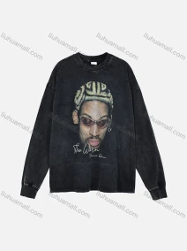 Wholesale Men's Fashion Drop Shoulder Distressed 100%Cotton Crew Neck Long Sleeve Graphic T-shirt 6008#, LIUHUA CLOTHING WHOLESALE
