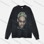 Wholesale Men's Fashion Drop Shoulder Distressed 100%Cotton Crew Neck Long Sleeve Graphic T-shirt 6008# preview