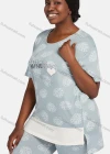 Wholesale Women's Casual Lounge Short Sleeve Embroidery Letter Leaf Print High Low Hem T-shirt&Pant Pajamas Sets - Liuhuamall