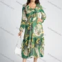Wholesale Women's Chiffon V Neck Allover Paisley Print Ruffle Trim High Waist Long Sleeve Midi Dress preview