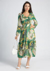 Wholesale Women's Chiffon V Neck Allover Paisley Print Ruffle Trim High Waist Long Sleeve Midi Dress - Liuhuamall